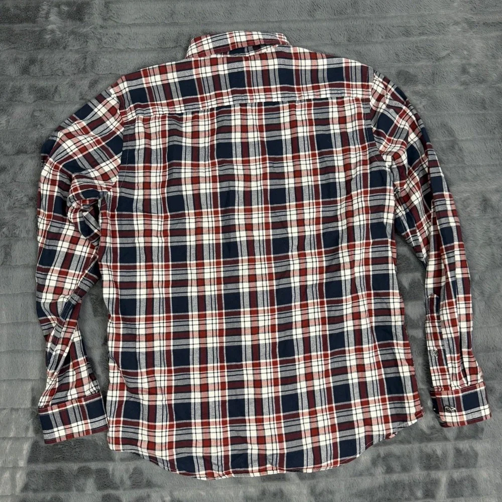 Banana Republic Mens Untucked Fit Plaid Button Down Shirt Red Navy Blue Size M